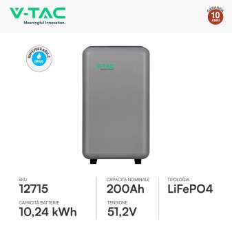 V-Tac VT-12040-1 Batteria BMS LiFePO4 51,2V 200Ah 10,24 kWh
