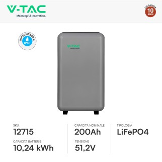 V-Tac VT-12040-1 Batteria BMS LiFePO4 51,2V 200Ah 10,24 kWh