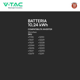 V-Tac VT-12040-1 Batteria BMS LiFePO4 51,2V 200Ah 10,24 kWh