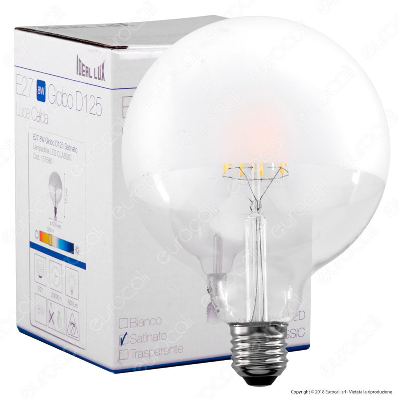 Ideal Lux Lampadina E27 Filamenti LED 8W Globo G125 con Calotta