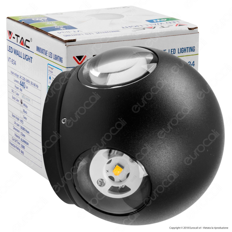 V-Tac VT-834 Lampada da Muro Wall Light LED 4W Forma Sferica Colore