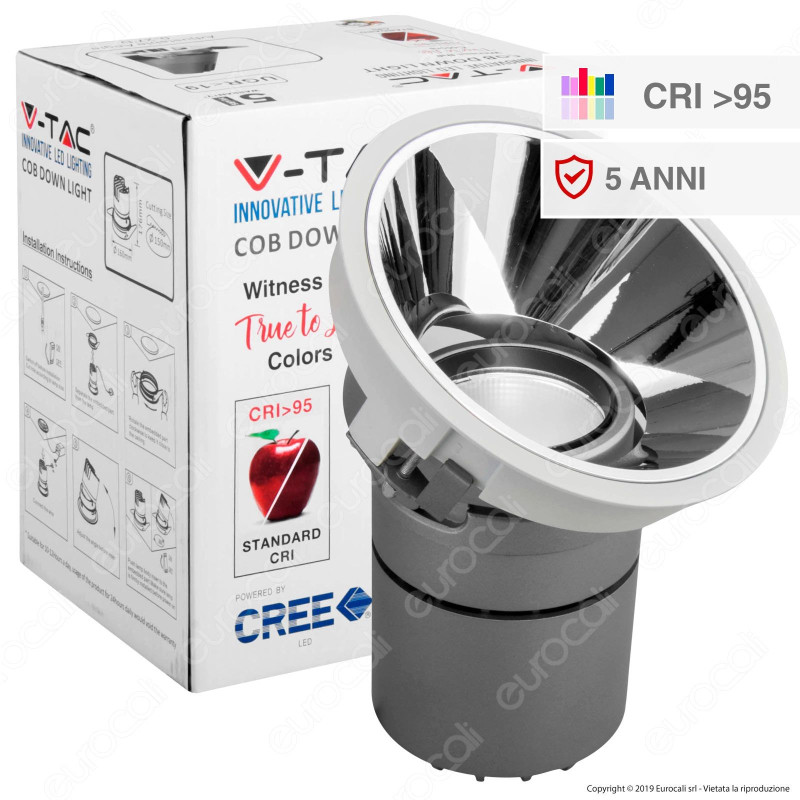 V-Tac VT-2936 Faretto LED da Incasso Rotondo e Orientabile COB CREE
