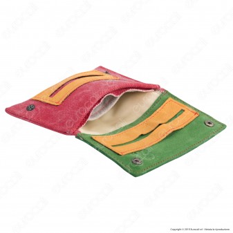 Il Morello Classic Portatabacco in Vera Pelle Jamaica Verde Gialla e Tessuto Jeans Rosso