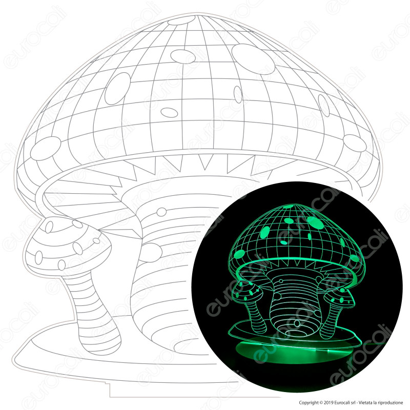 Placca in Plexiglass con Forma Fungo 3D Incisa al Laser - Made in Italy
