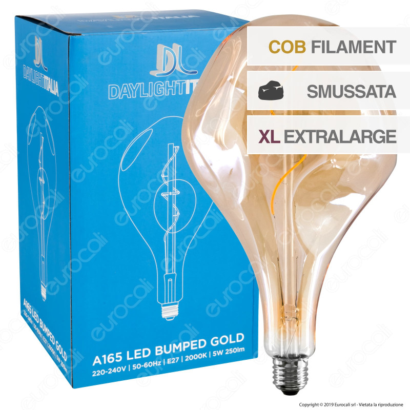 Daylight Lampadina E27 Filamento LED a Spirale 5W Bulb A165 Effetto