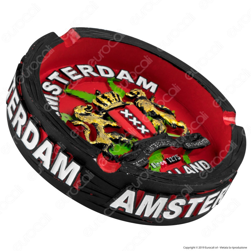Amsterdam Posacenere da Tavolo Rotondo in Terracotta con Logo in