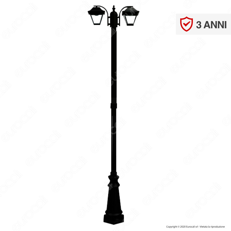 V-Tac VT-847 Lampione Portalampada Nero per 2 Lampadine E27 da