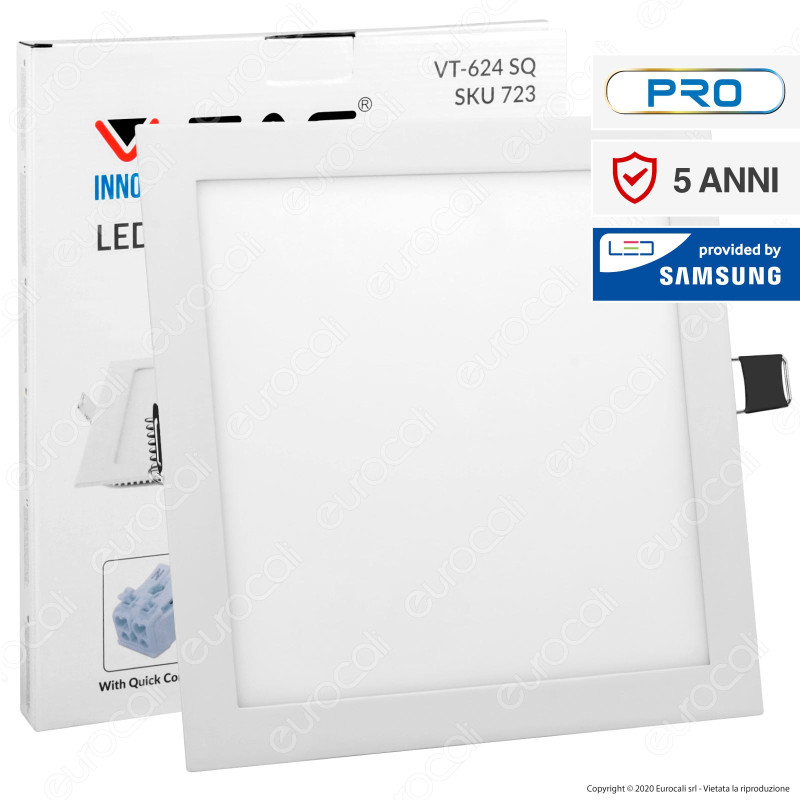V-Tac PRO VT-624 SQ Pannello LED Quadrato 24W SMD da Incasso con