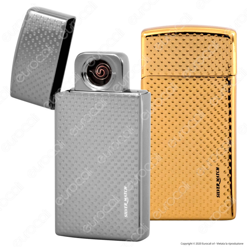 Silver Match Accendino USB in Metallo Luxury Antivento Ricaricabile -
