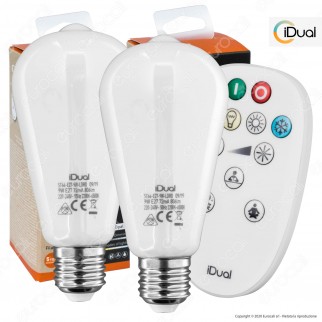 Kit iDual 2 Lampadine LED E27 Filament 9W Bulb ST64 Changing Color