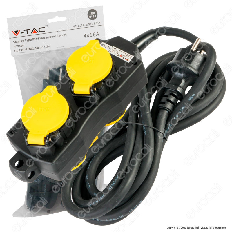 V-Tac VT-1124-3 Multipresa IP44 4 Posti con Prese Schuko da Giardino