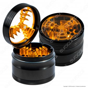 Grinder Tritatabacco 4 Parti in Metallo Nero con Coperchio in Vetro