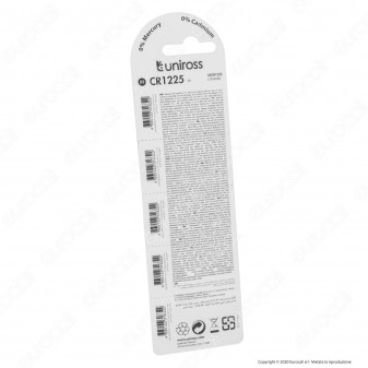 Uniross Lithium Pile al Litio CR1225 3V - Blister da 5 Batterie