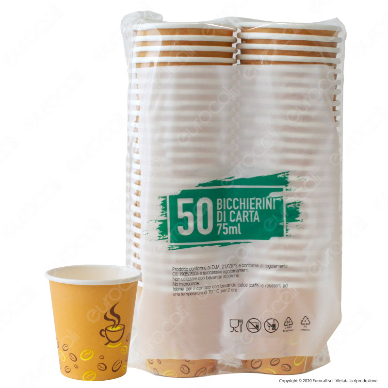 50 Bicchierini in Carta Biodegradabile Compostabile Colore Avana per