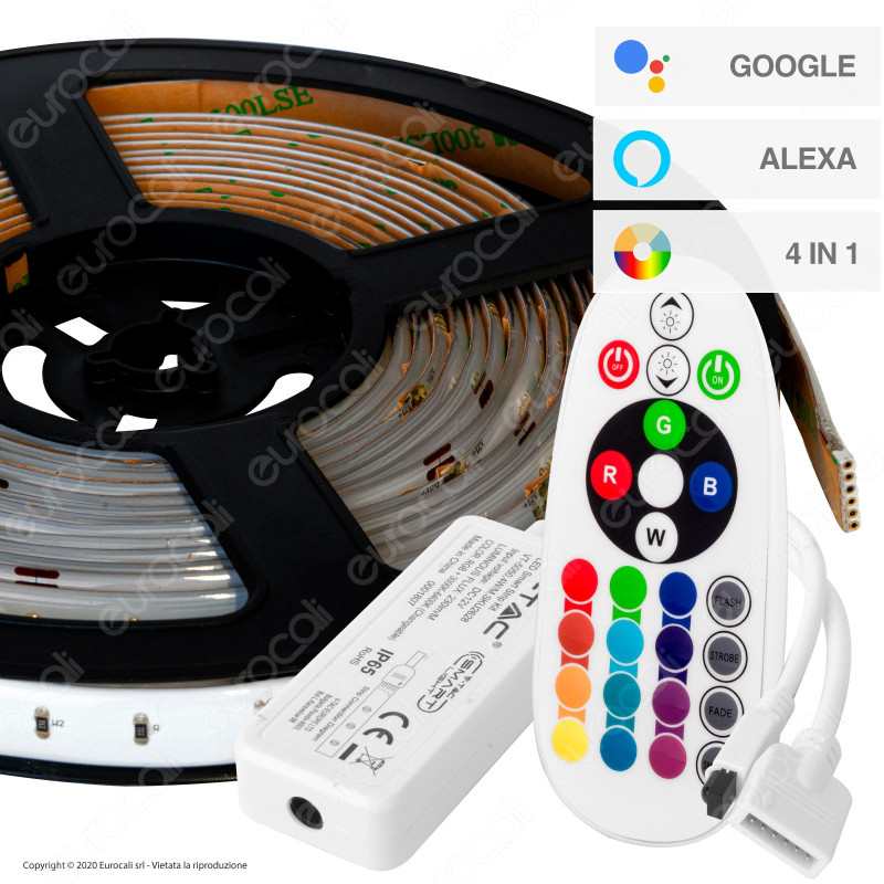V-Tac VT-5050 Kit con Striscia LED VT-5050 4in1 Multicolore RGB+W 5mt Controller e Alimentatore -