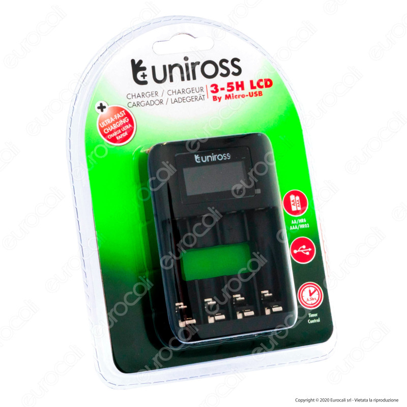 Uniross Caricabatterie Rapido per Batterie Ricaricabili AA / HR6 -