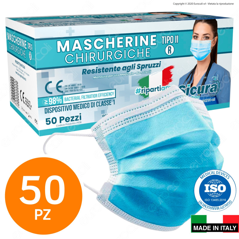 Sicura Protection 50 Mascherine Chirurgiche Monouso Filtranti Tipo II