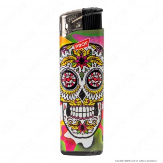 Prof Electronic Color Skull Accendino Maxi Elettronico Ricaricabile -