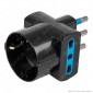 Ecova Adattatore Triplo con 1 Presa Centrale Schuko + 10A 2P+T e 2 Laterali 10/16A 2P+T Colore Nero - mod. 33048