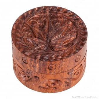 Grinder Tritatabacco 2 Parti in Legno con Incisioni Carved Leaf